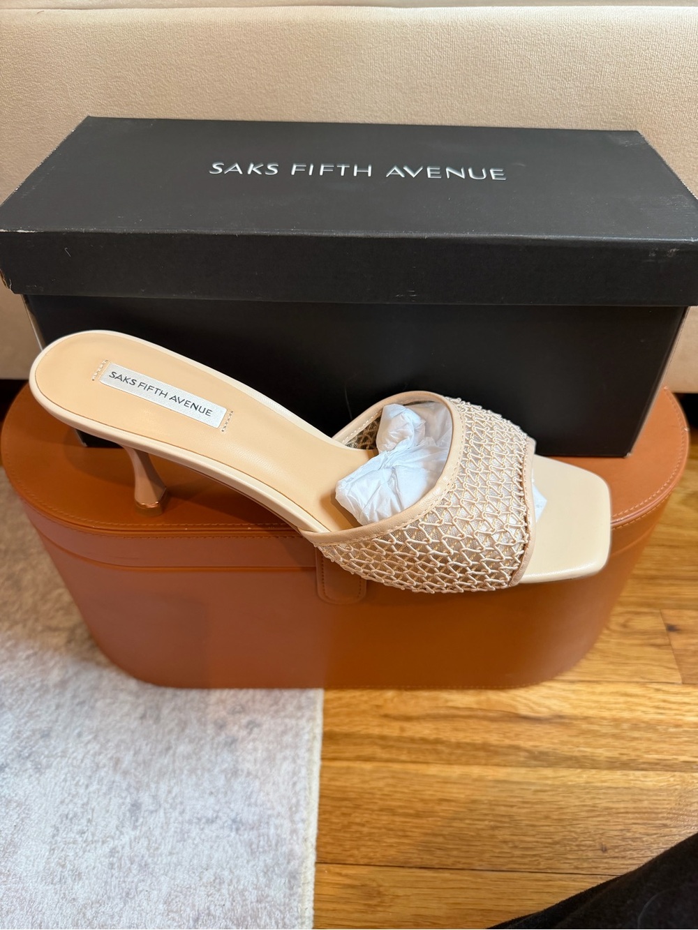 Saks Fifth Avenue Beige Woven Mule Sandal